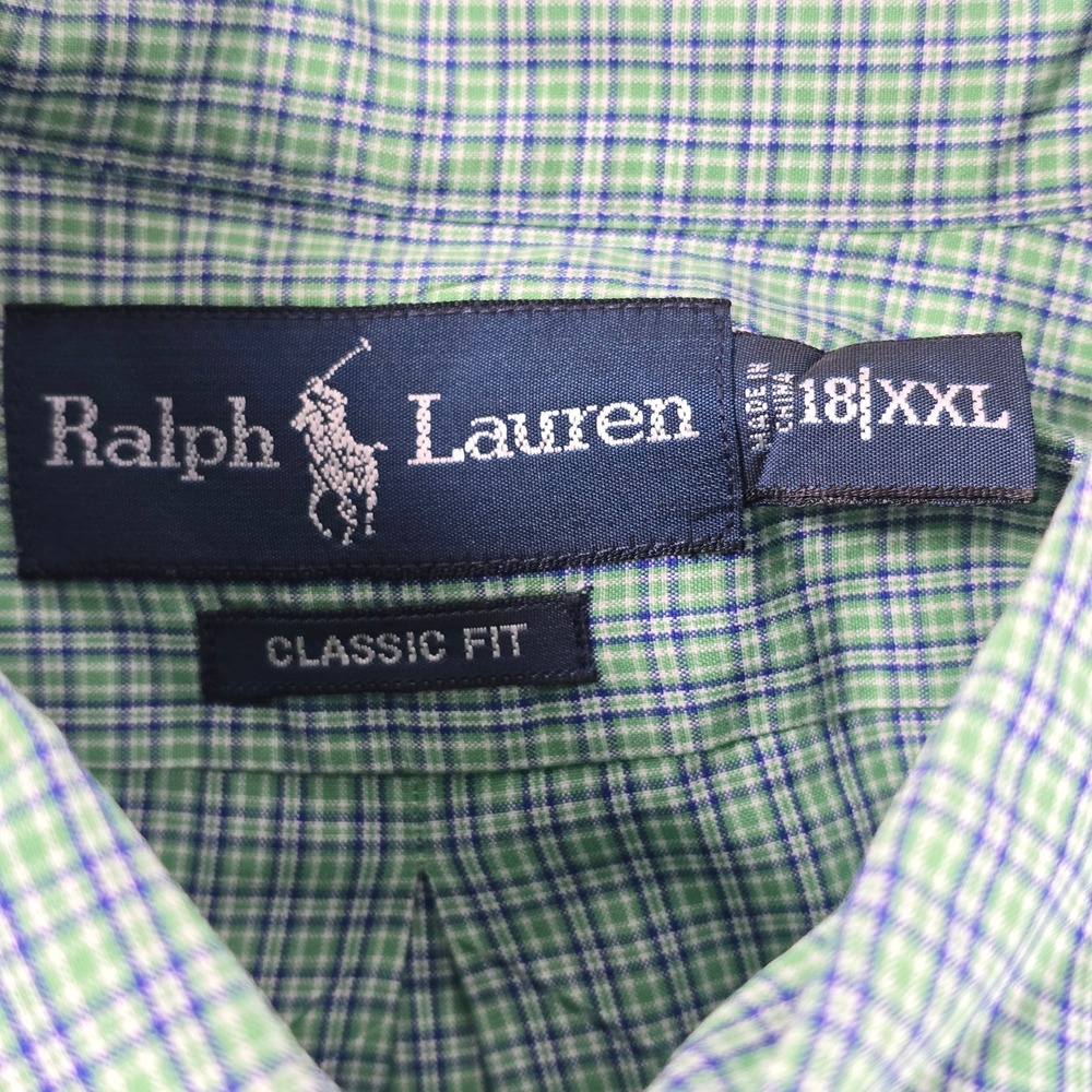 Ralph Lauren Mens XXL Classic Fit Green Blue Check Button Down Shirt Long Sleeve - Picture 6 of 7
